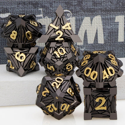 7PCS Metal DND Dice Set with Box, Debris RPG Blue White D and D Dice for D&D Tabletop Games Role Playing Game Polyhedral Dice Set D20 D12 D10 D8 D6 D4