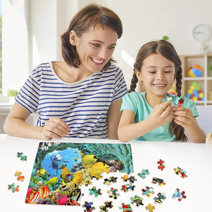 LELEMON 100 Pieces Jigsaw Puzzles in a Metal Box for Kids Age for 4-8 Boys Girls Toy Puzzles Construction Site Vehicles Children Learning Educational Puzzles Toys