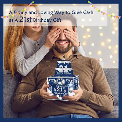 Birthday Money Box for Cash Gift Pull, Surprise Gift Boxes for Money, Money Holder Box with Pull Out Happy Birthday Card and 50Pcs Transparent Bags, Money Gift Ideas for Kids and Adults