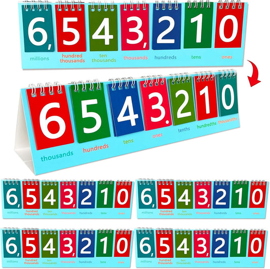 5 Pack Student Place Value Flip Chart Double-Sided with Whole Numbers and Decimals 1st 2nd 3rd Grade Math Learning Tool to Count by Ones, Tens, Hundreds, Thousands and Millions Classroom Must Haves