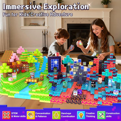 Magnetic Blocks - Build Mine 3D Magworld Forest Lava Set, STEM Magnetic Building Blocks for Kids Ages 4-6 6-8 8-12, Educational Sensory Toys for Toddlers, Birthday Gifts for 3+ Years Old Boys & Girls