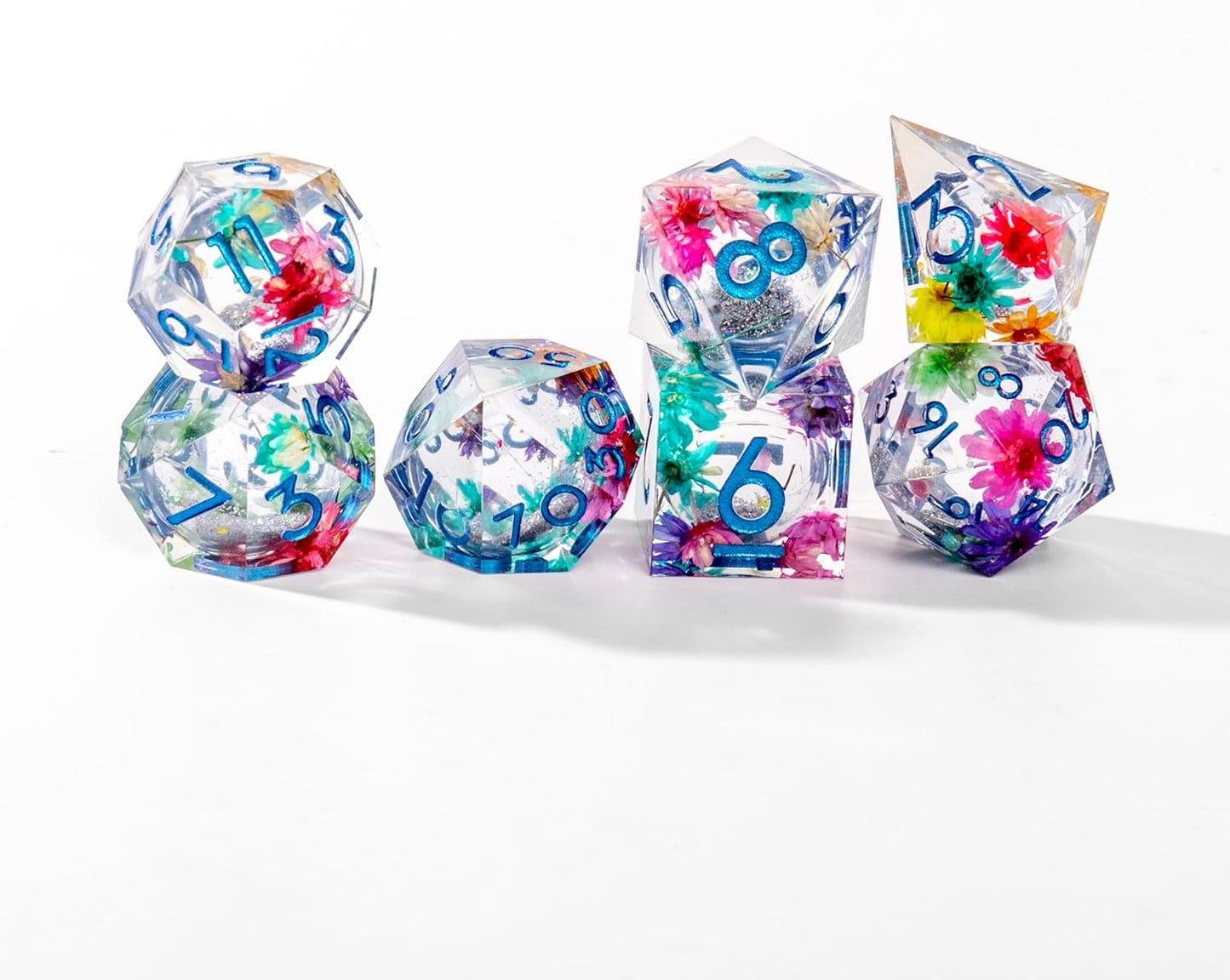 Liquid Core DND Dice Set, 7pcs Sharp Edge Dice for Role Playing Dungeons and Dragons Ttrpg with Gift Box, Handmade Resin D&D Dice RPG Role Playing Games Dice Set(Blue Gold)