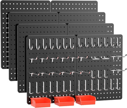 Peg Board, 112PCS Heavy Duty Metal Pegboard with Hooks, 6 Pack Black Peg Board Panels, 60lbs Load Capacity Each, Pegboard Wall Organizer for Garage, Workshop, Kitchen, Craft Rooms