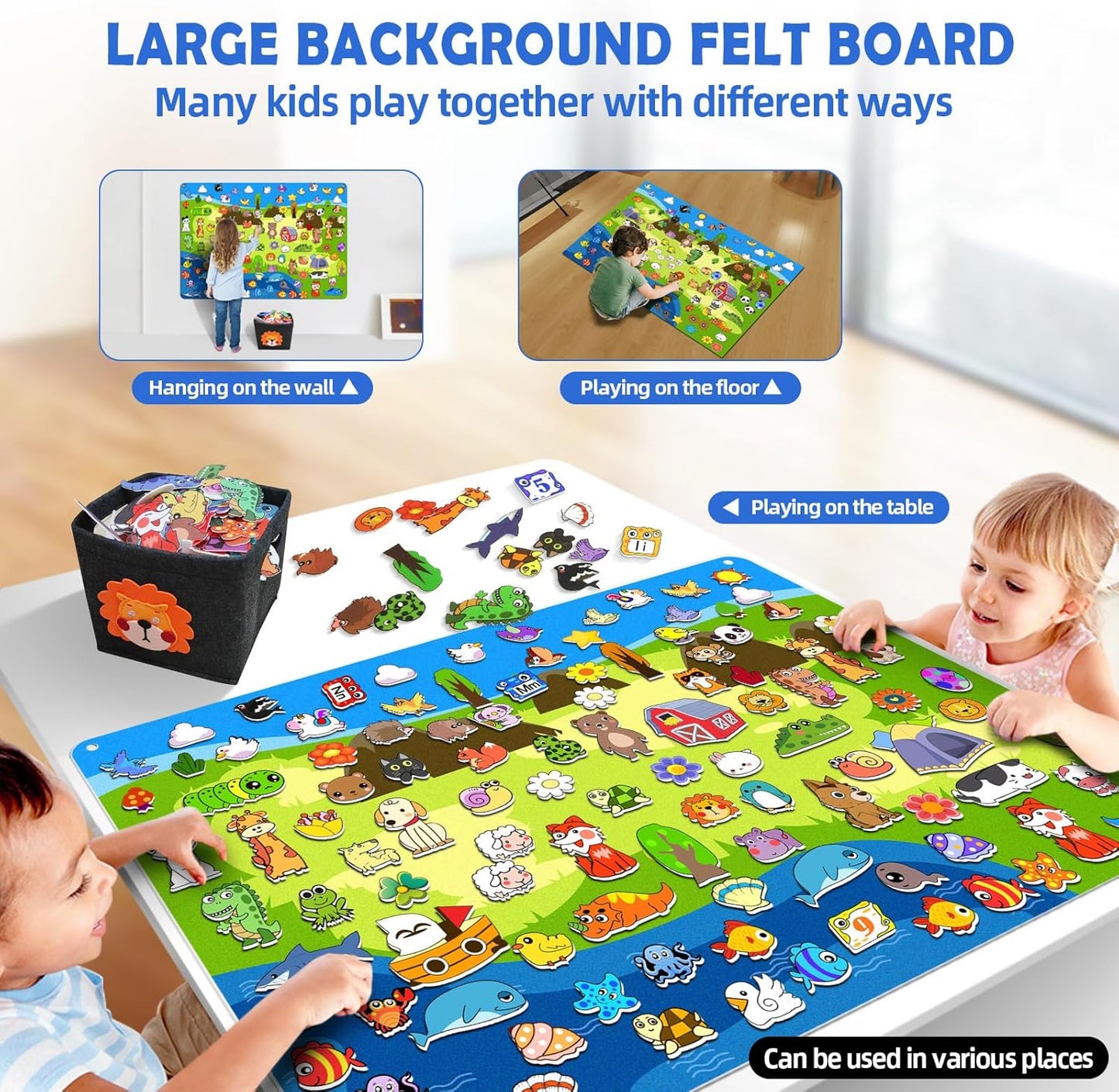 SKOLESK 204Pcs Animals Felt Busy Board Story Set with Storage Bag Preschool Large Wall Storyboard Forest Themed Early Learning Interactive Play Kit Wall Hanging Gift for Toddlers Kids 40 X 28 Inch