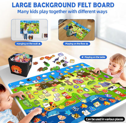 SKOLESK 204Pcs Animals Felt Busy Board Story Set with Storage Bag Preschool Large Wall Storyboard Forest Themed Early Learning Interactive Play Kit Wall Hanging Gift for Toddlers Kids 40 X 28 Inch