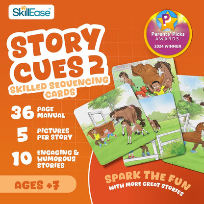 SkillEase Story Cues Skilled Sequencing Cards, Speech Therapy Materials, Social Skills Game, English Language Learners Games, Storytelling Cards, Sentence Building and Picture Cards