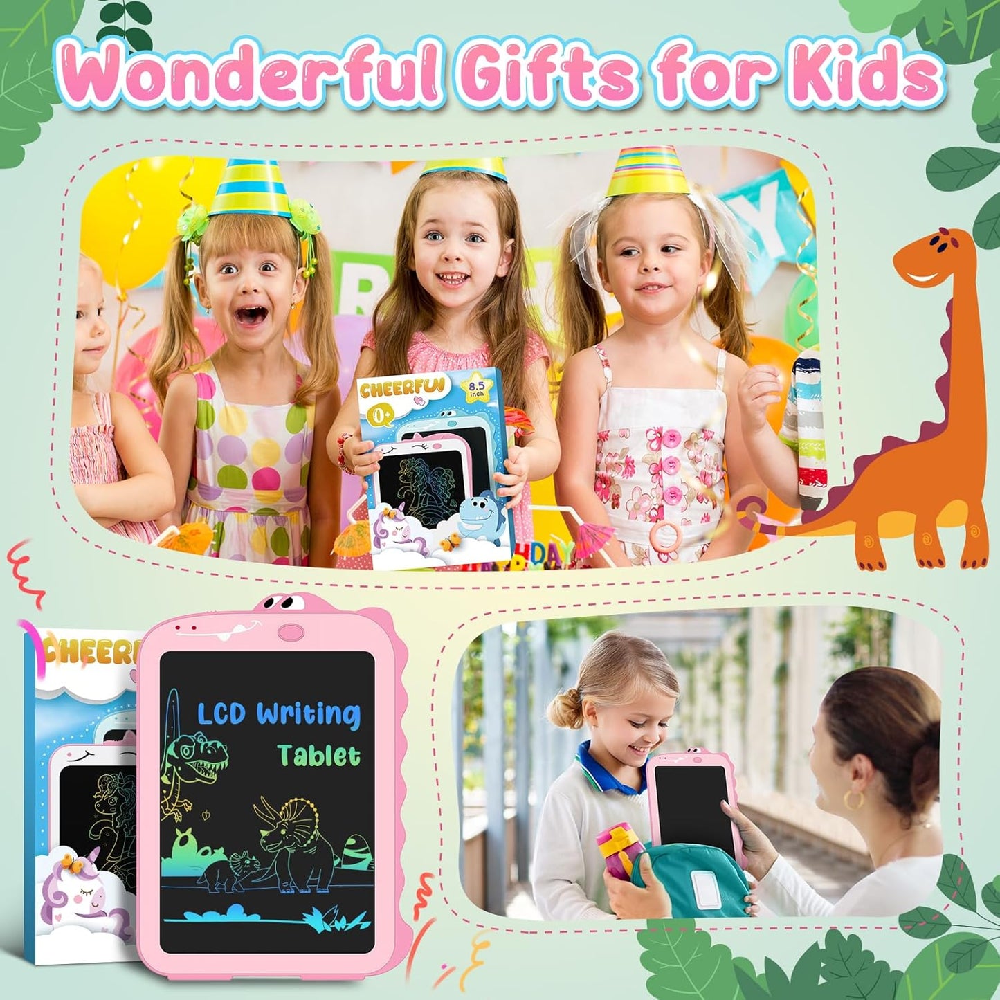 LCD Writing Tablet for Kids 8.5" Toddler Toys Learning Drawing Board Dinosaur Toys for 3 4 5 6 7 Year Old Boys Girls Birthday Gifts Idea Light Doodle Pad