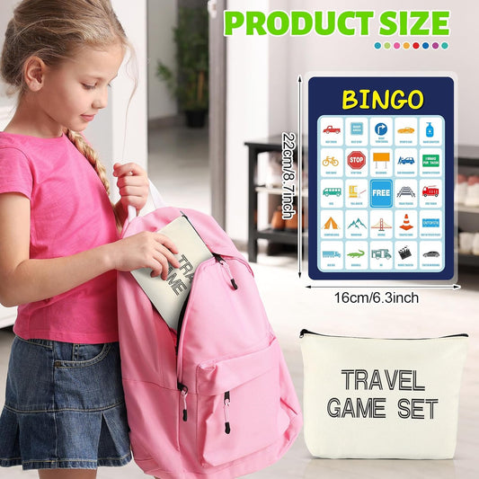 Chiisong 17 Pcs Portable Travel Game Set for Kids 8 Reusable Dry Erase Game Card with 8 Colorful Erasable Pen and Bag Educational Toy for Car Road Trip Airplane for Age 6-12, 9"x6"(Classic Style)