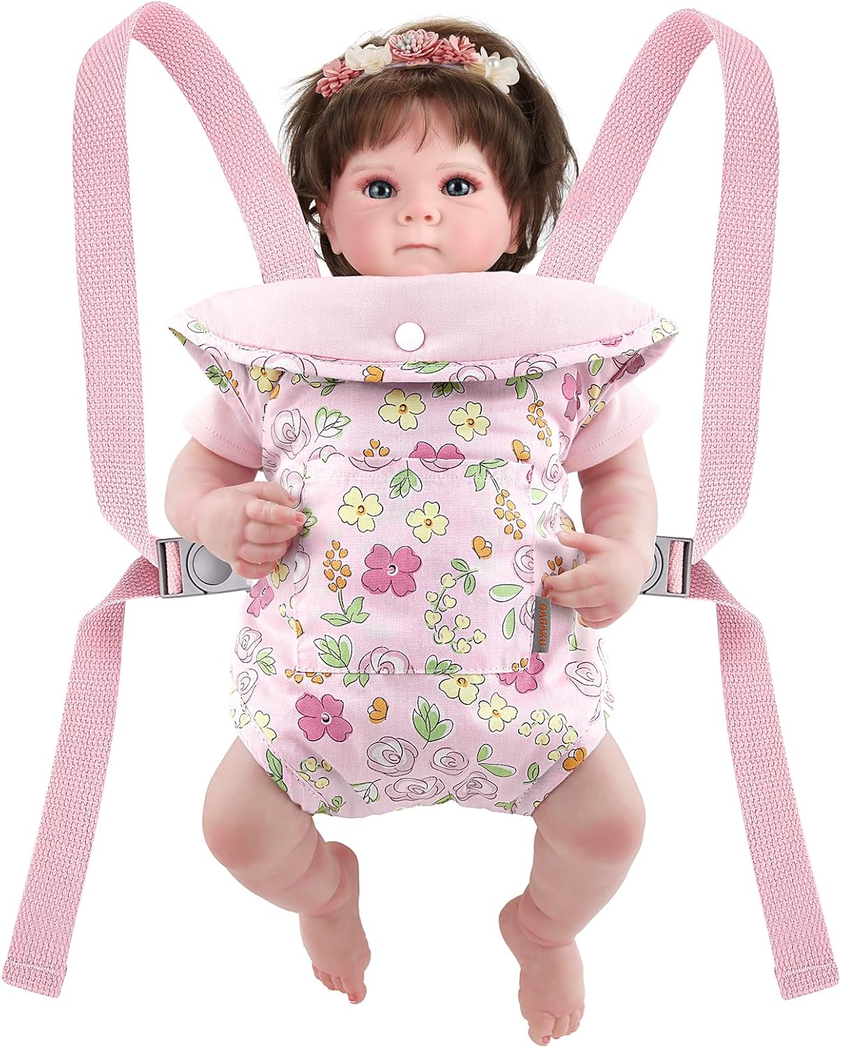GAGAKU Baby Doll Carrier for Little Girls, Reborn Doll Accessories for Toddlers 3+ Years Old, Kids Toy Baby Dolls Sling Carrier - Pink - Moonflower