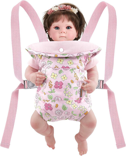 GAGAKU Baby Doll Carrier for Little Girls, Reborn Doll Accessories for Toddlers 3+ Years Old, Kids Toy Baby Dolls Sling Carrier - Pink - Moonflower
