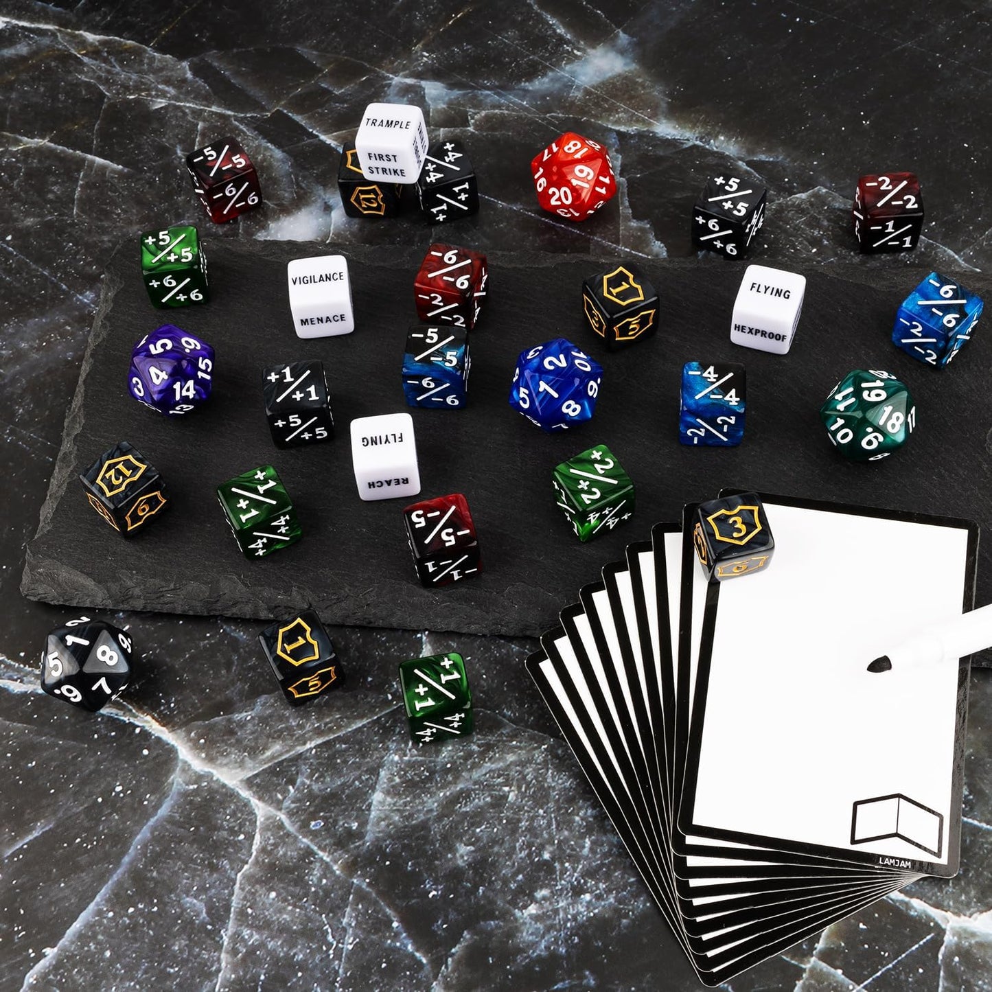 118 Pieces MTG Dice Counters Set with MTG Dry Erase Blank Cards Reusable Proxy Tokens Keyword Life Plus 1 Counter for Card Games Accessories