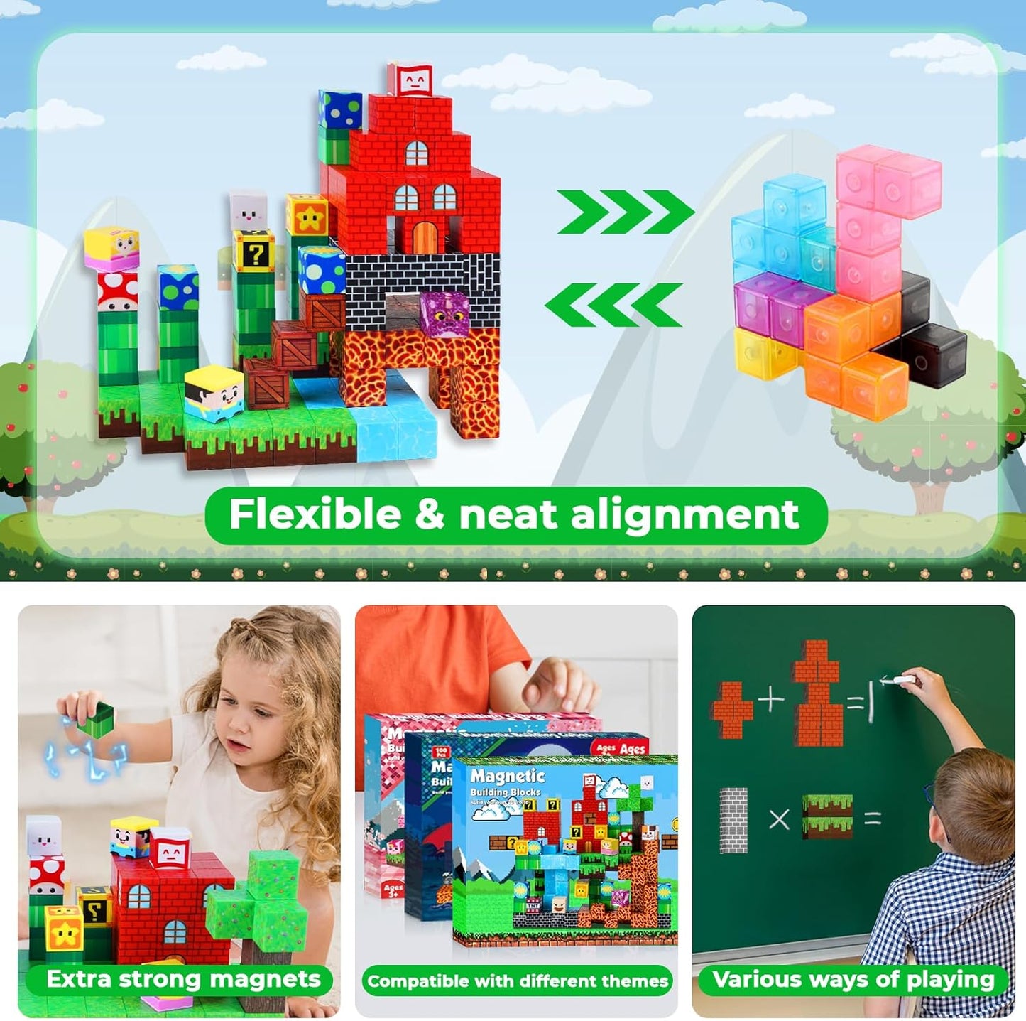 GraceDuck 300 PCS Magnetic Blocks - Magnetic Building Blocks, Stacking Magnets for Kids, Sensory Toy for STEM Montessori Sensory Toys for Kids 3+ Boys and Girls Christmas Birthday Gifts
