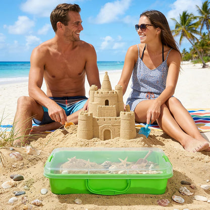 3 Pack Plastic Sensory Bins, Portable Clear Lid Sandbox Container with Handle 15 Stickers, Large Sand Water Play Tray Crafts Organizers for Sand, Water, Beads (Blue, Green, Pink)