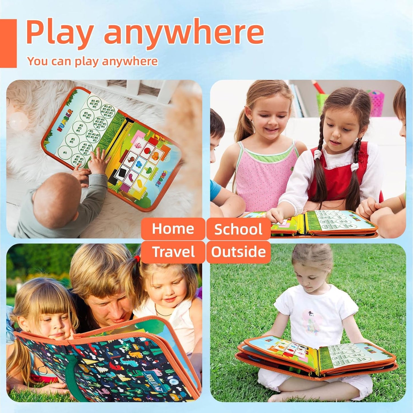 Montessori Busy Board - 8-in-1 Sensory Activity Book with Detachable Pages, Travel-Friendly Learning Toy for Fine Motor Skills & Preschool Education
