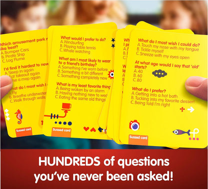 SUSSED The Wacky ‘What Would You Do’ Social Card Game - Simple Fun for Kids, Teens and Adults - Easy Family Travel Game for Road Trips - Ages 7 and Up - Orange Deck