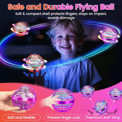 Flying Orb Ball Toy, 2026 Upgrade Hand Controlled Hover Ball with LED Lights,360° Rotating Boomerang Globe Cool Mini Drone, Ideal Birthday&Christmas Gift for Boys Girls-Blue & Purple