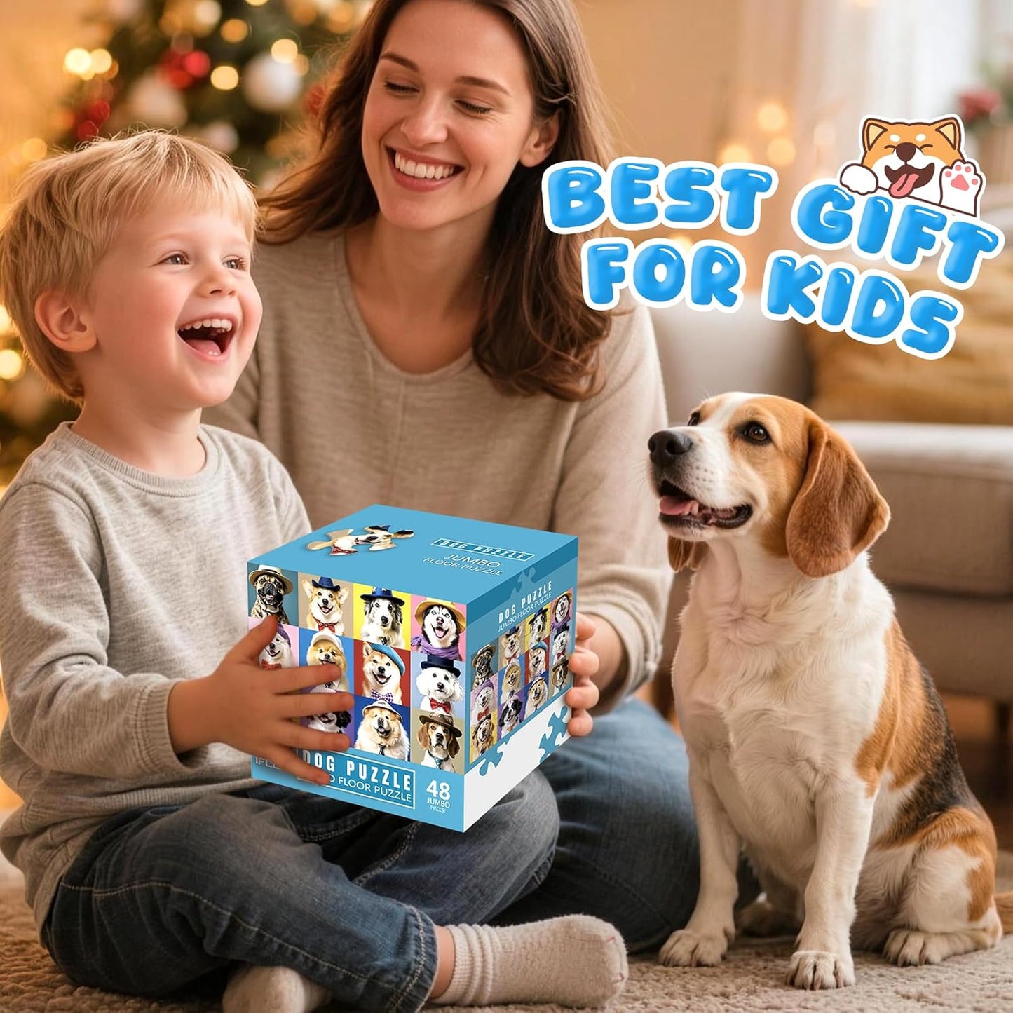 Jumbo Floor Puzzle for Kids,48 Piece Funny Dog Jigsaw Puzzles,Learning Educational Toys for Toddlers Ages 3-5,Puppy Theme Puzzles Children Easter Gift for Boy Girl Ages 4-8