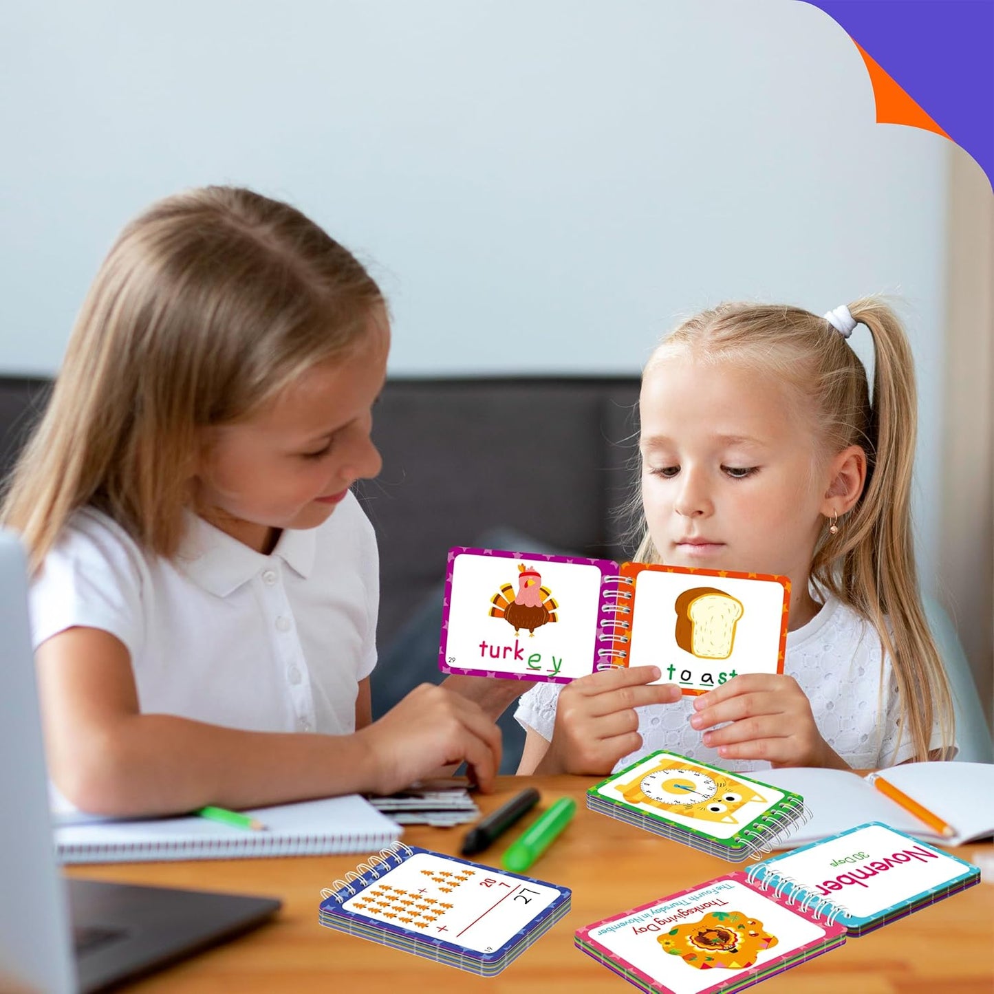 4 Preschool Learning Flipbooks, 96PCS Double Sided Printed Cards Set, Alphabet Letter A-Z, Number 1-20, Feelings and Emotions, Shapes and Colors Mini Board Books Set Early Educational Tool for Kids