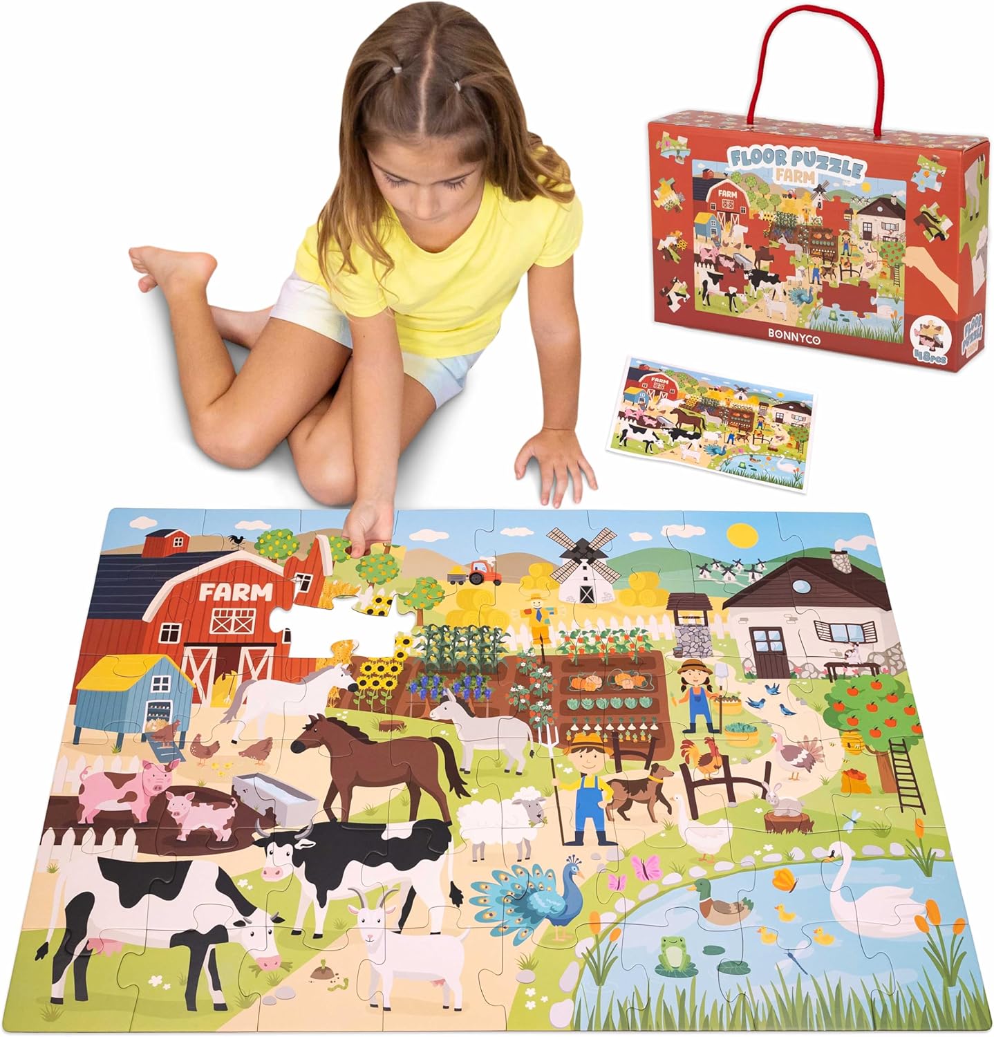 BONNYCO Giant Floor Puzzles for Kids of Jungle Animals with 48 Large Pieces. Safari Jumbo Puzzle 36.2 x 24.4 in, Gifts for Boys and Girls, Educational Kids Toys Ages 2-8