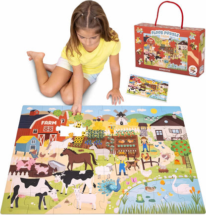 BONNYCO Giant Floor Puzzles for Kids of Jungle Animals with 48 Large Pieces. Safari Jumbo Puzzle 36.2 x 24.4 in, Gifts for Boys and Girls, Educational Kids Toys Ages 2-8
