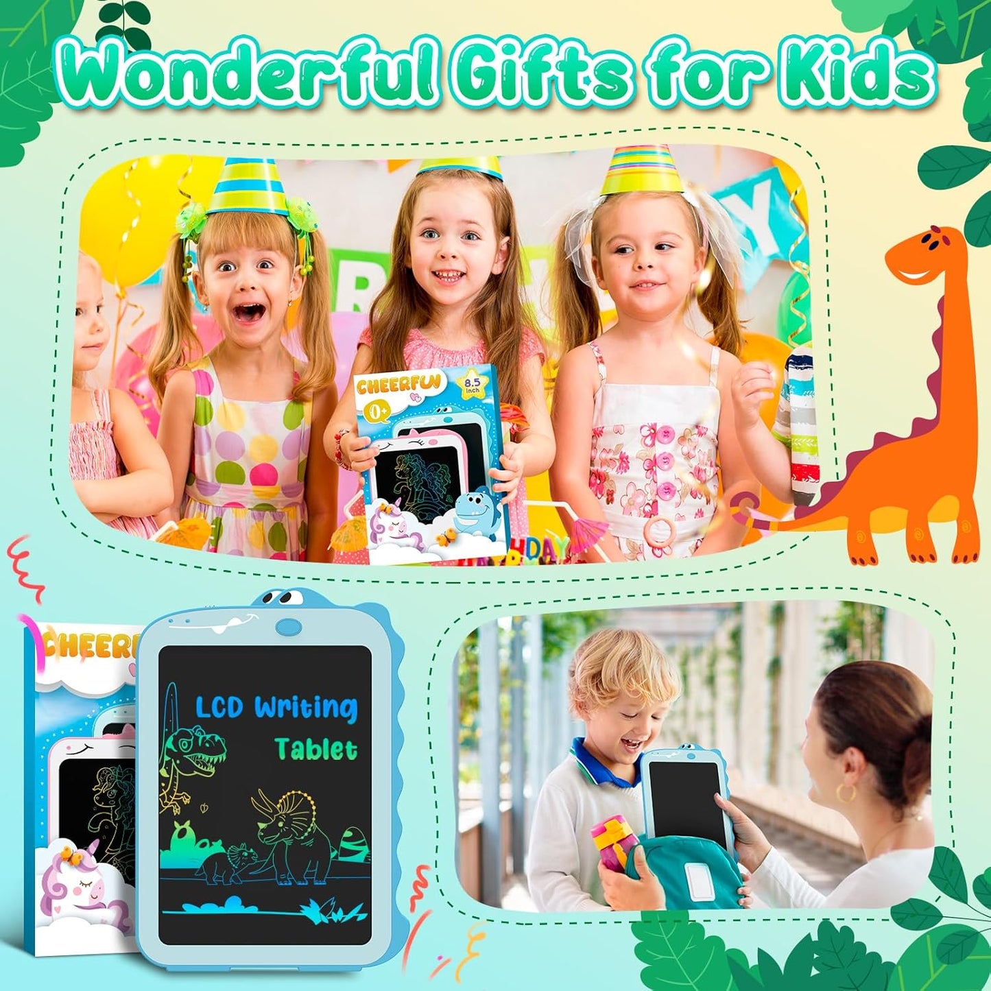 LCD Writing Tablet for Kids 8.5" Toddler Toys Learning Drawing Board Dinosaur Toys for 3 4 5 6 7 Year Old Boys Girls Birthday Gifts Idea Light Doodle Pad