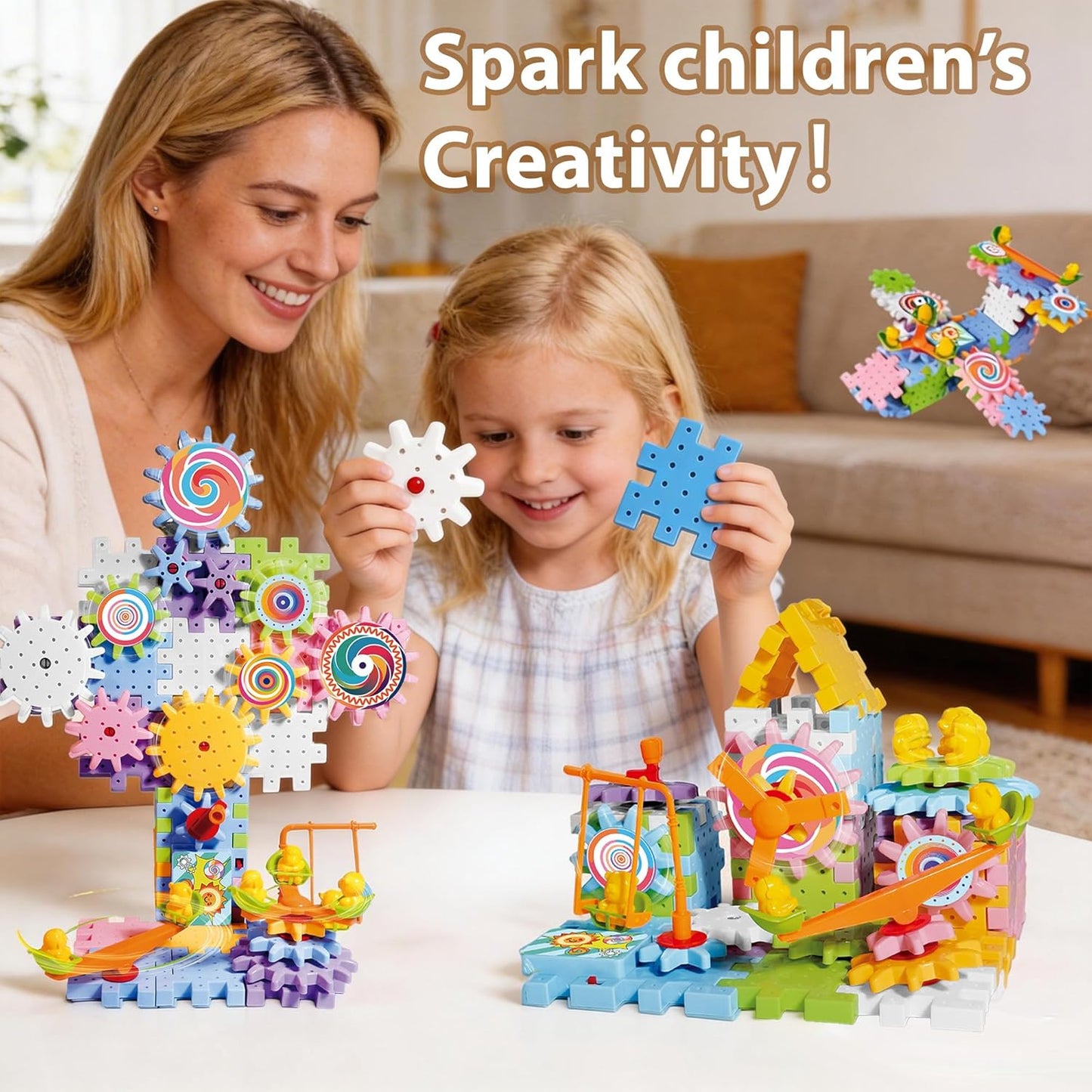 83 Pieces Gear Building Blocks Set Kids Tool Set, Colorful Interlocking Gears and Puzzle Pieces, Creative Construction Toy, STEM Learning