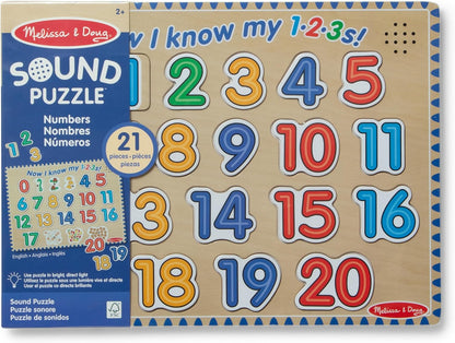 Melissa & Doug Numbers Sound Puzzle - Wooden Counting Puzzle with Light-Activated Sound Effects (21 Pcs)