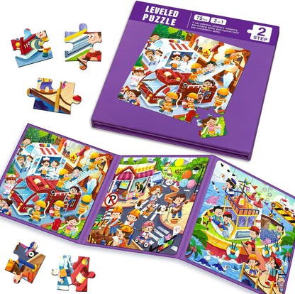 Magnetic Puzzles for Toddlers 1-3, Cartoon Mermaid Magnet 3 in 1 Jigsaw Puzzle, Kids Travel Puzzles Toys, Preschool Learning Toy for Kids 1-8 Year (Mermaid)