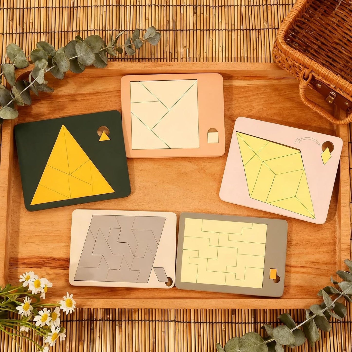 Wooden Puzzle for Adults - Geometric Educational Toy - Disappearing Square Tangram for Children Adults Family Office School Travel Party Birthday Home Classroom