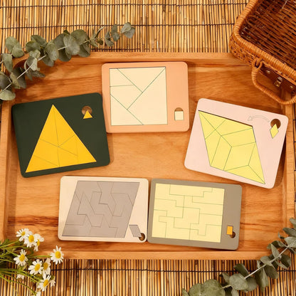 Wooden Puzzle for Adults - Geometric Educational Toy - Disappearing Square Tangram for Children Adults Family Office School Travel Party Birthday Home Classroom