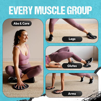 Gliding Discs for Working Out - Exercise Sliders for Carpet & Hardwood Floors 1 Pair, Authentic Workout Sliders Disc for Full Body Resistance Workout, Includes 4 Streaming Video Workouts