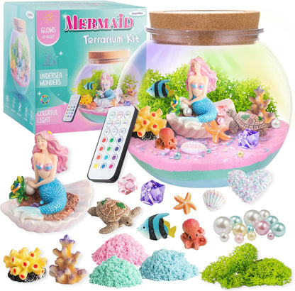 JOYEEMAX Unicorn Light-Up Terrarium Kit for Kids - LED Night Light Birthday Gift for Girls Ages 4 5 6 7 8-12 Year Old - Unicorn Toys for Girls - DIY Arts and Crafts Kit for Kids