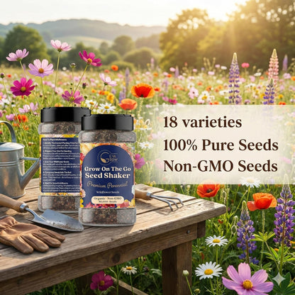 Mini Wildflower Seed Shaker - Save The Bees Seed Mix, by GevaGrow | 80,000+ Seeds | Pollinator & Bee Attracting Flower Seeds Bulk for Planting in Pots & Outdoor Gardens | 2 Ounce