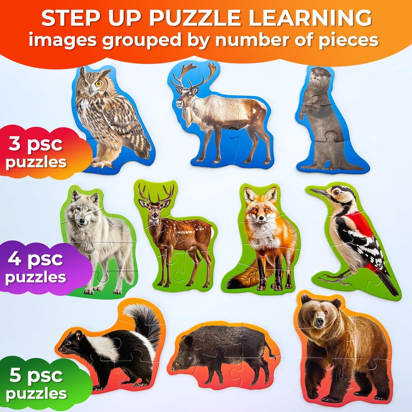 QUOKKA Toddler Puzzles Ages 2-4 - Large Floor Puzzles for Kids 3-5 - 8 Realistic Animal Shapes | Extra Thick Cardboard | Preschool Learning Game - 40 Big Piece Gift for Toddlers 1-3 Years Old