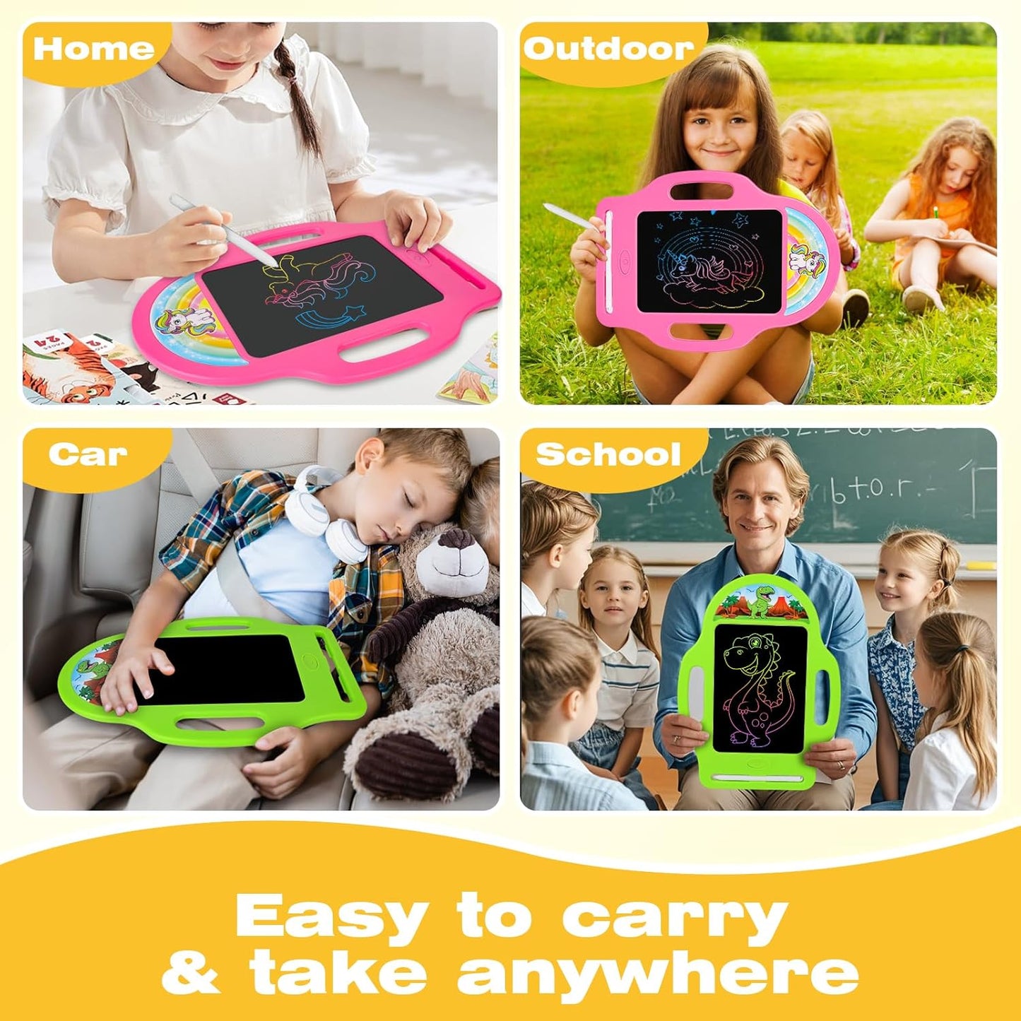 Unicorn 8.5 Inch LCD Writing Tablet for Kids 2-6, Drawing Tablet Doodle Board with Handle, Travel Car Toy for Girls, Educational Sketch Pad Birthday Christmas Gift