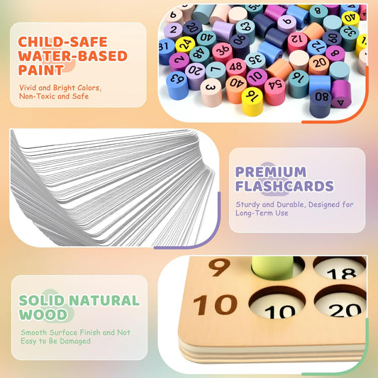 BUZIFU Wooden Montessori Multiplication Board Game: Math Educational Toys Multiplication Table Board Game Montessori Math Manipulatives Toys Toddlers Kids Multiplication Chart Game for Early Education