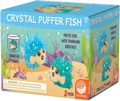 MindWare Crystal Growing Kits: Puffer Fish Set of 2 – Cute DIY Crystal Growing Kits for Kids & Teens – Funky mini Science Experiment in an 8pc kit – Crystals Grow in 24 Hours