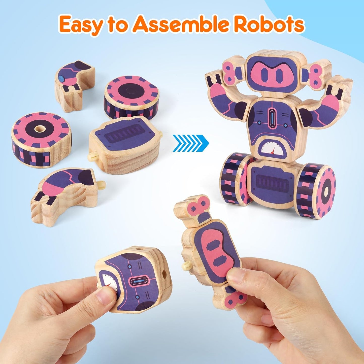 Mocoosy Wooden Robot Painting Art and Craft Kit for Kids Ages 3-5, Build & Decorate Your Own Robots with Paint & Stickers, Wood Robot STEM Game Montessoi Educational Toy Gift for Boys Girls 4-8 Years