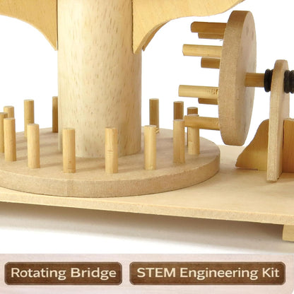 PATHFINDERS Swing Bridge STEM Kit – Wooden Mechanical Bridge Model to Build – DIY Engineering Kit for Kids & Adults – Hand-Powered Gear Mechanism – Educational Science & Engineering Toy