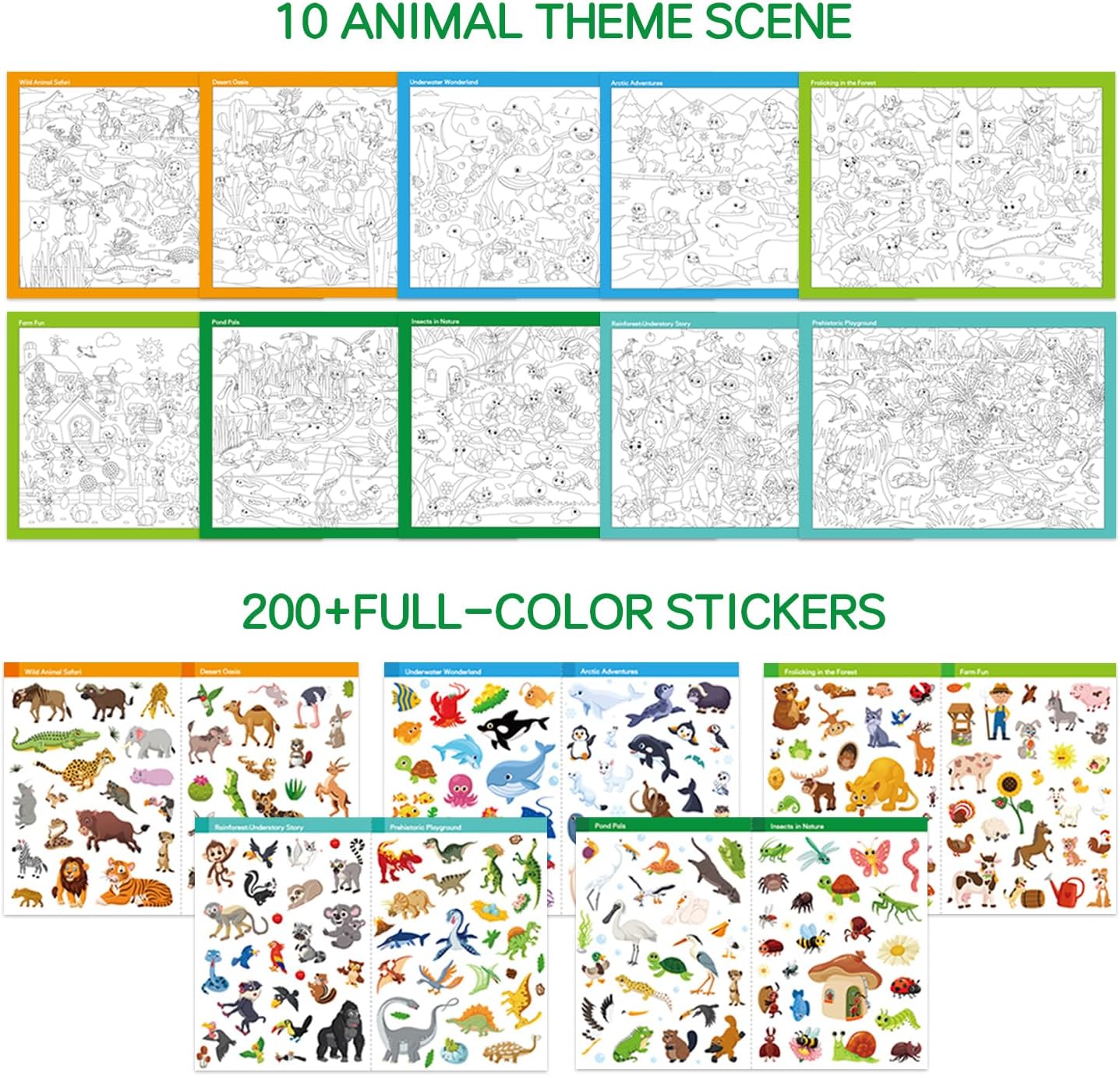FUNCLASS Sticker Book for Toddlers,Seek and Find Sticker Book with 200+ Animal Stickers,Sticker Activity Book for Kids Travel,Quiet Book:Search the Hidden Animal