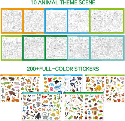 FUNCLASS Sticker Book for Toddlers,Seek and Find Sticker Book with 200+ Animal Stickers,Sticker Activity Book for Kids Travel,Quiet Book:Search the Hidden Animal