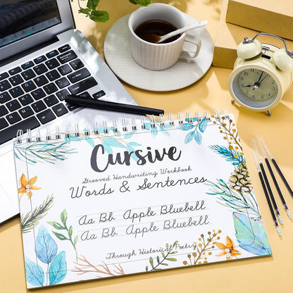 Maitys Grooved Cursive Handwriting Workbook Kit Reusable Cursive Workbook Groove Writing Practice Books Grooved Handwriting Practice for Adults and Beginner Improving Write Skills
