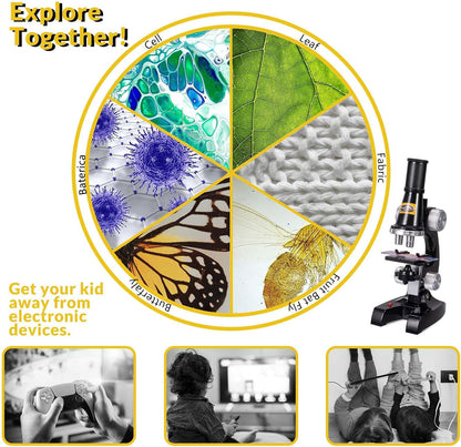 Little World Science Kits for Kids Beginner Microscope Kit with LED 100X 400X and 1200X Black Magnification Kids Educational Toy Birthday Halloween