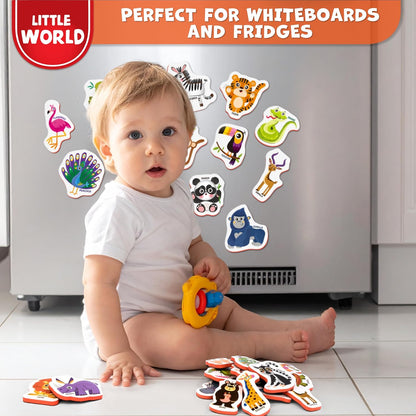 Little World Large Set of Safe and Durable Fridge Magnets for Toddlers 1-3 | Foam Refrigerator Magnets for Kids with Gift Box | Waterproof, Non-Toxic Cars & Vehicles Magnets for Children and Babies 1+