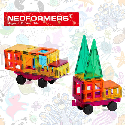 Magnetic Tiles, 96PCS Magnetic Block Toddler Toys with 2 Cars, 3D Clear Magnet Building Tiles Set, STEM Educational Toys for Kids 3-9 Years