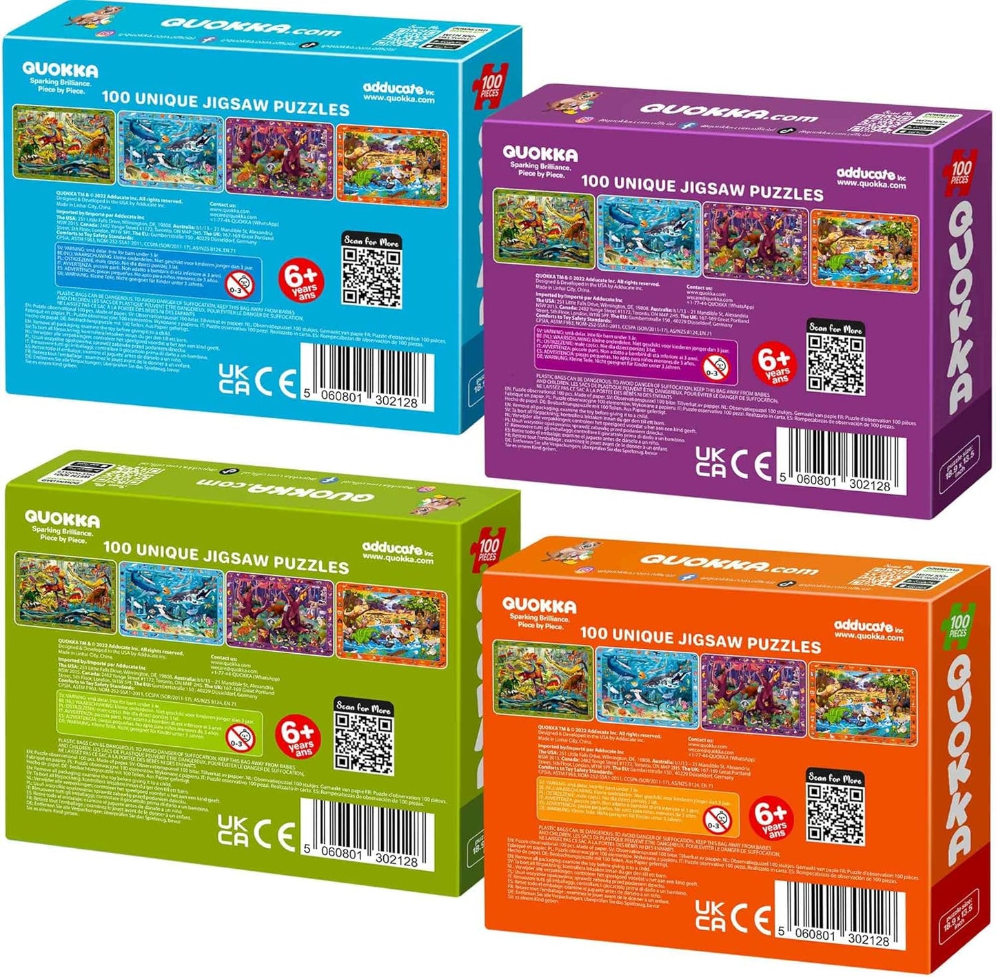 QUOKKA 100 Piece Puzzles for Kids Ages 4-6 - 4 Jigsaw Puzzles for Kids Ages 6-8 - Search and Find Game with Animals, Dinosaurs for Childrens 5-8 - Learning Educational Toys for Boys and Girls 8-11