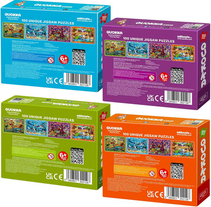 QUOKKA 100 Piece Puzzles for Kids Ages 4-6 - 4 Jigsaw Puzzles for Kids Ages 6-8 - Search and Find Game with Animals, Dinosaurs for Childrens 5-8 - Learning Educational Toys for Boys and Girls 8-11