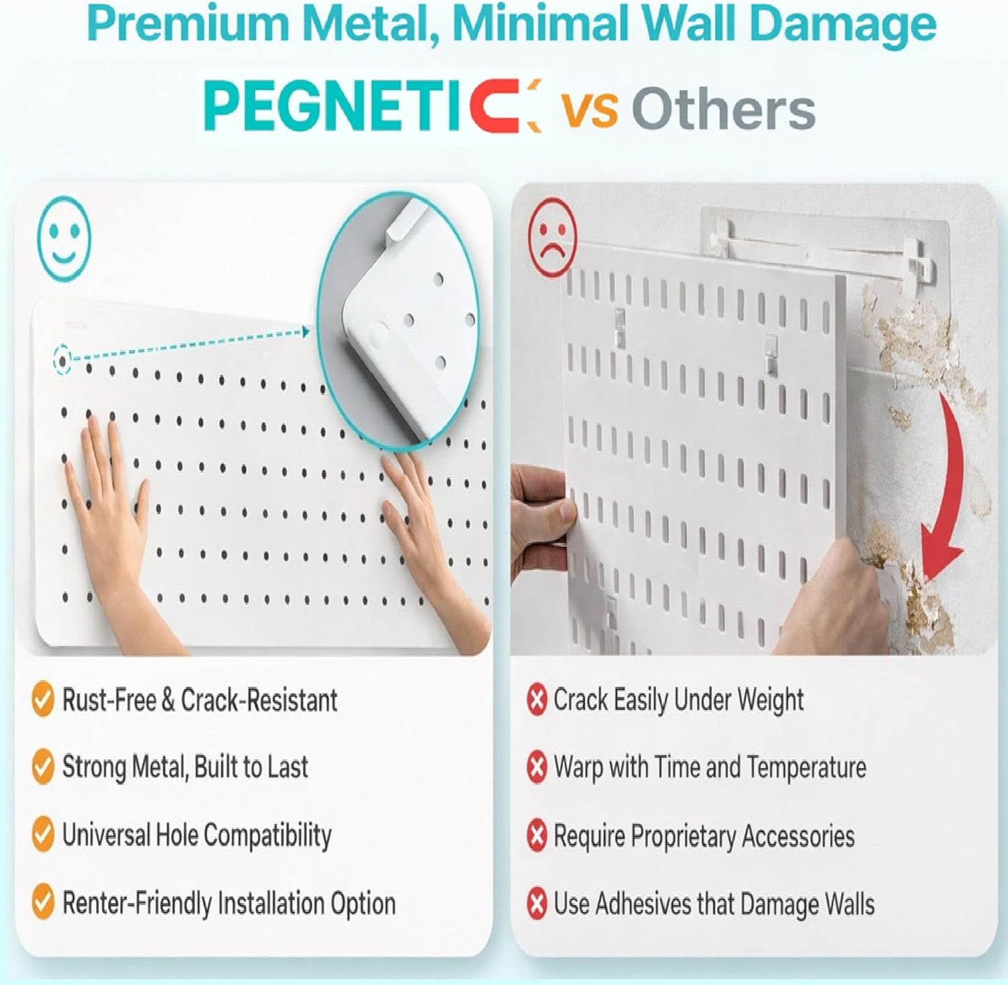 Upgraded Metal Pegboard Wall Organizer Kit – Magnetic, Heavy-Duty Peg Board with Shelves, Hooks & Clips – Wall Mount Storage for Office, Kids, Makeup, Garage & Home, Craft Organizer