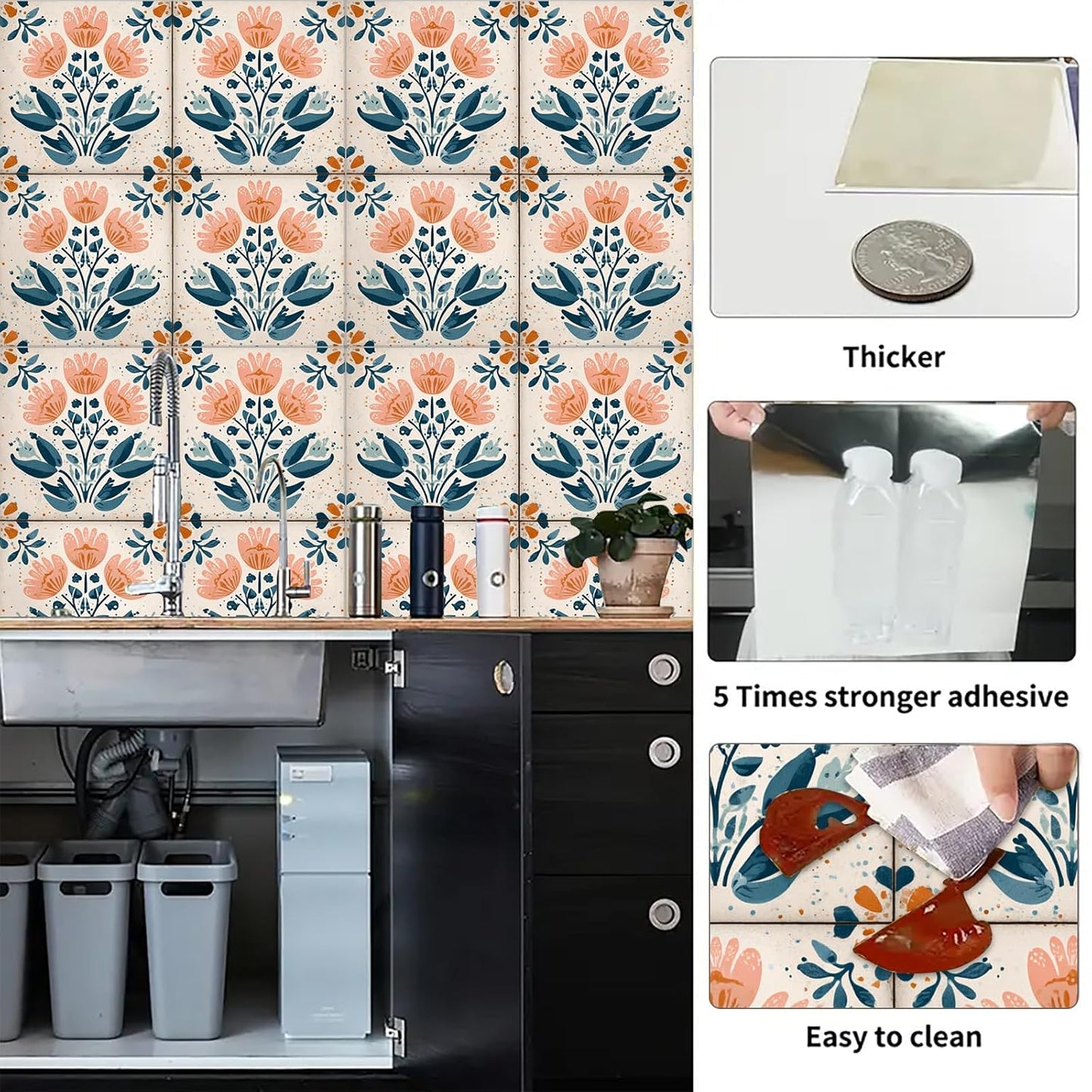 Wall Tiles Peel and Stick 12x12 Inch Ocean Coral Fish Pattern Vinyl Stickers Self Adhesive Tiles for Kitchen Bathroom Shower Laundry Room Aquarium Theme Home Renovation DIY Decor