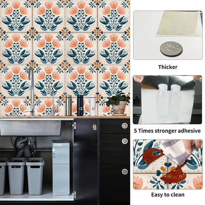 Wall Tiles Peel and Stick 12x12 Inch Ocean Coral Fish Pattern Vinyl Stickers Self Adhesive Tiles for Kitchen Bathroom Shower Laundry Room Aquarium Theme Home Renovation DIY Decor
